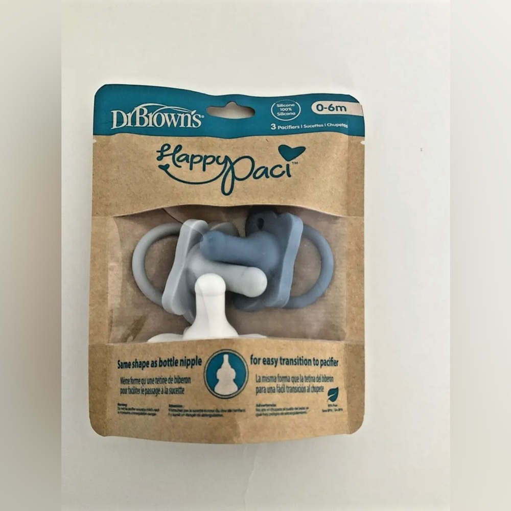 Dr Brown's Happy Paci Silicone Pacifier 0-6m  3Pack  -Blue-